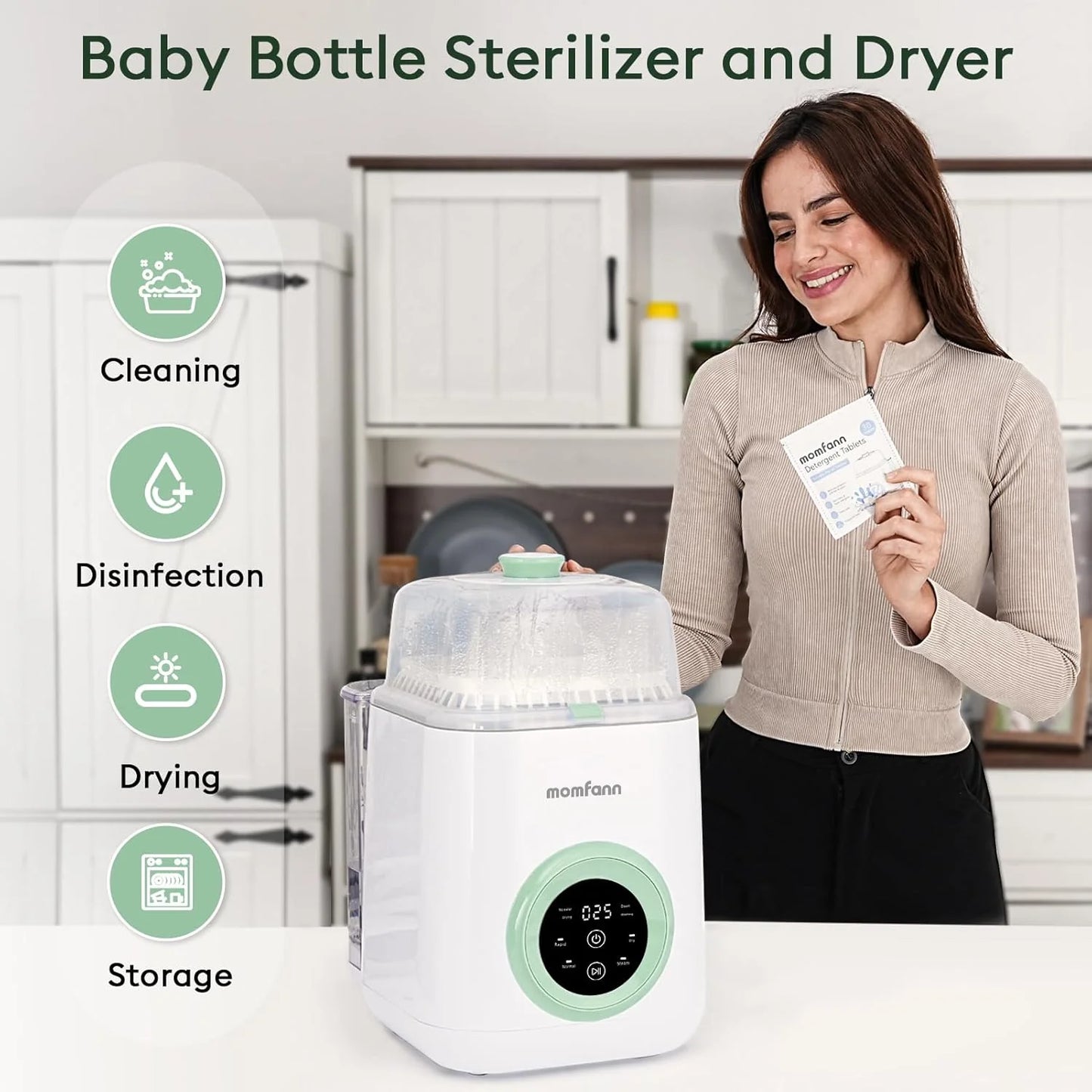Lavabiberon - Lavaggio rapido in 19 minuti, sterilizzatore e asciugatrice, detergente tutto in uno