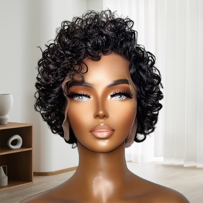 Glueless Pixie Cut Curly Bob Wigs Human Hair