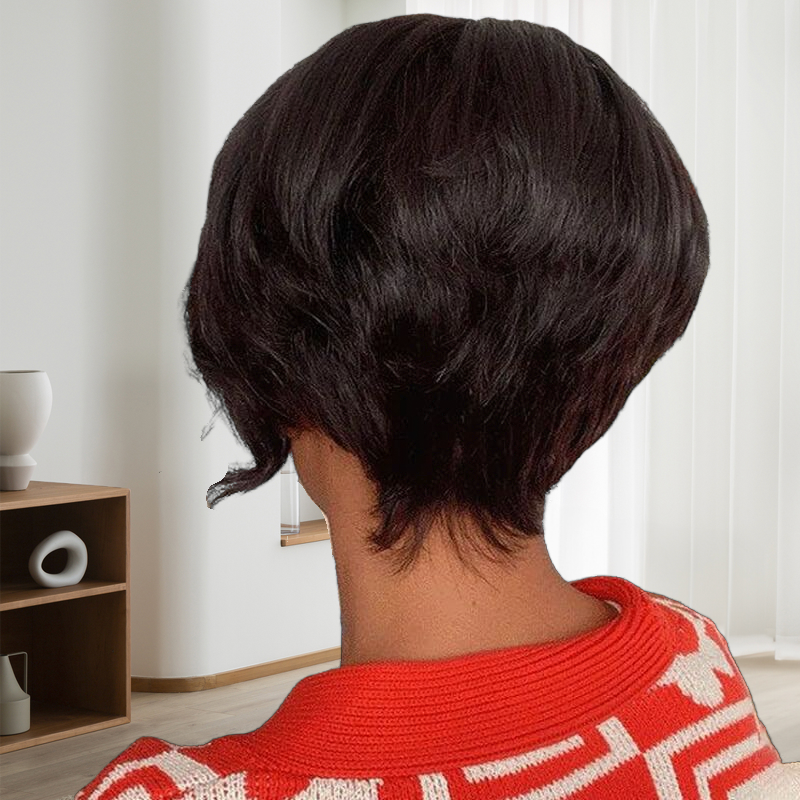 Parrucca Pixie Cut con chiusura in pizzo, parrucca caschetto con capelli umani