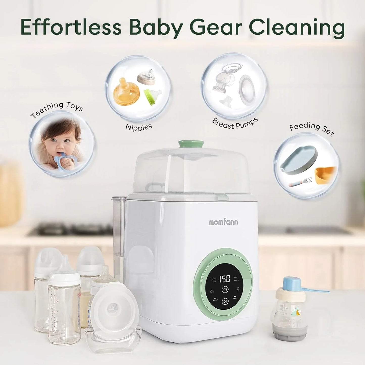 Lavabiberon - Lavaggio rapido in 19 minuti, sterilizzatore e asciugatrice, detergente tutto in uno