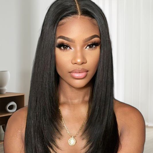 Parrucca frontale in pizzo di capelli umani con taglio dritto a strati senza colla