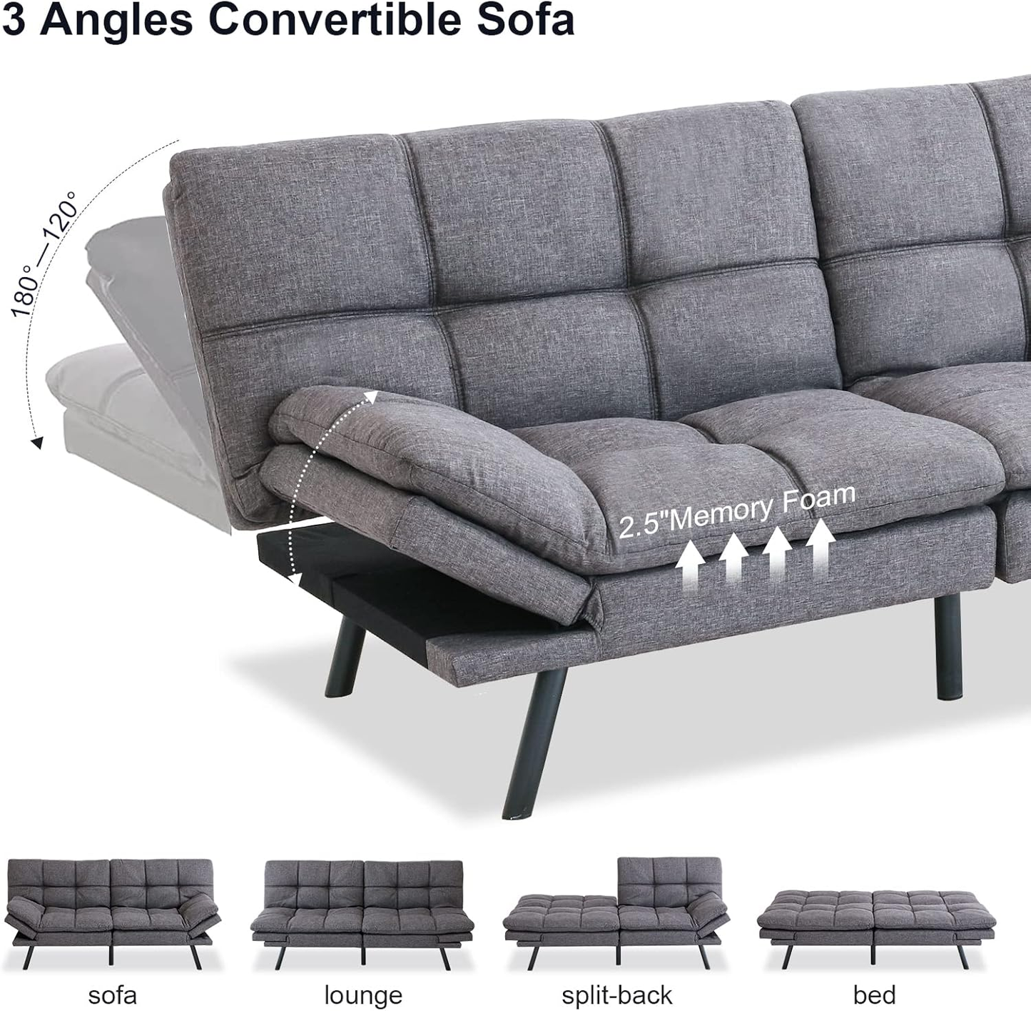 Divano letto futon, divano letto in memory foam