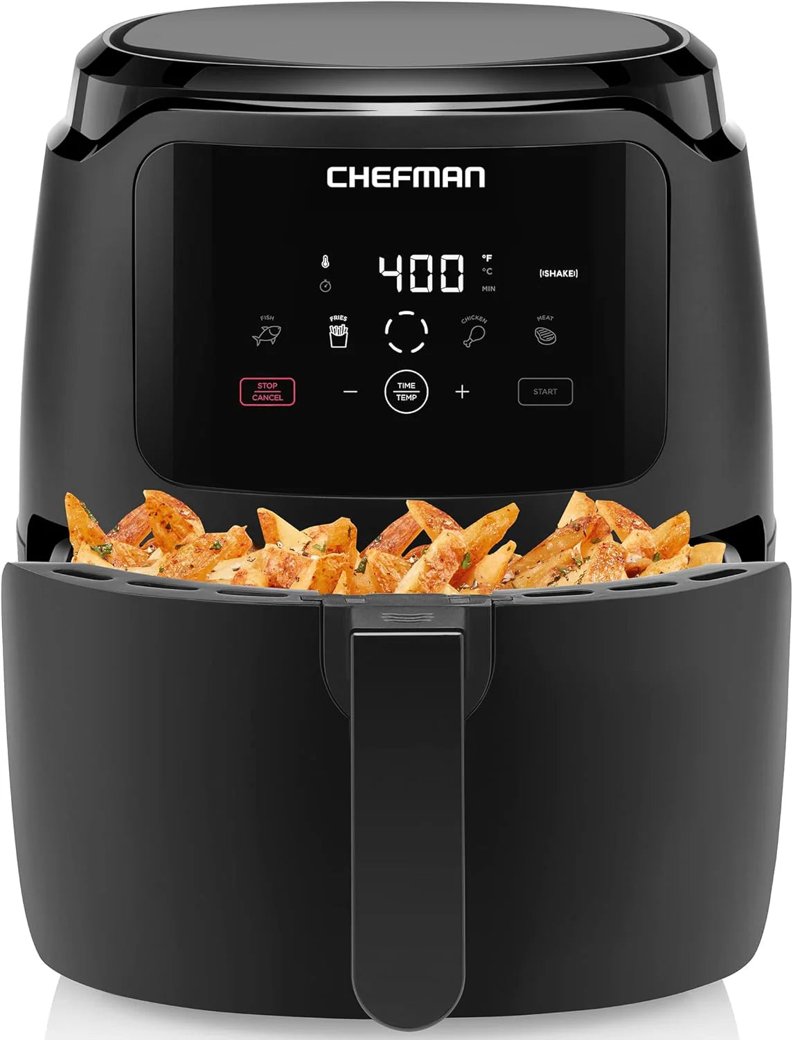 La friggitrice ad aria Chefman da 6 litri con doppio cestello e finestra Easy View utilizza due padelle antiaderenti separate da 3 litri