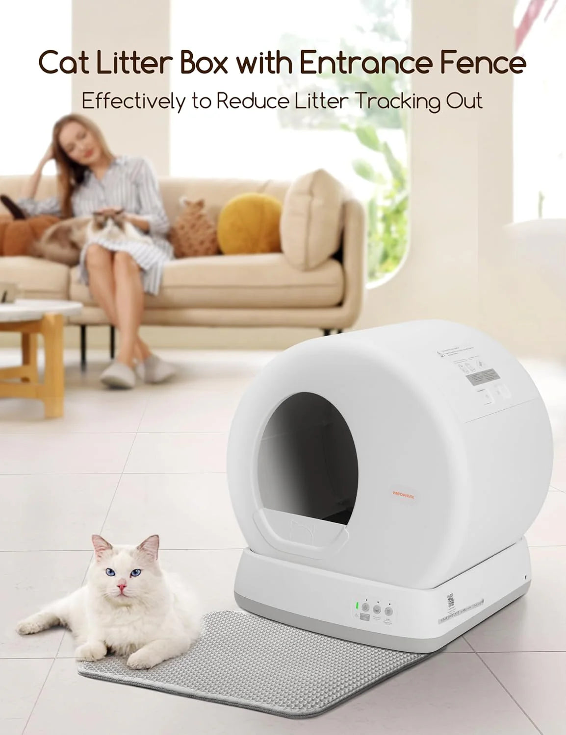 Lettiera per gatti autopulente, lettiera automatica con protezione di sicurezza integrata per gatti multipli