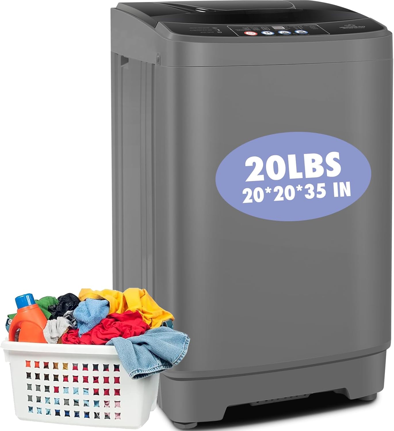 Lavatrice portatile, lavatrice portatile completamente automatica con capacità di 20 libbre, lavatrice e asciugatrice da 2,8 piedi cubi con pompa di scarico, 10 programmi e 8 livelli di acqua per appartamenti, dormitori, camper