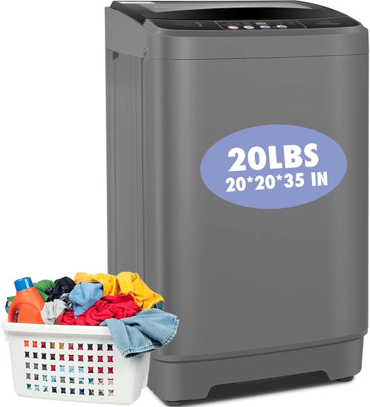Lavatrice portatile, lavatrice portatile completamente automatica con capacità di 20 libbre, lavatrice e asciugatrice da 2,8 piedi cubi con pompa di scarico, 10 programmi e 8 livelli di acqua per appartamenti, dormitori, camper
