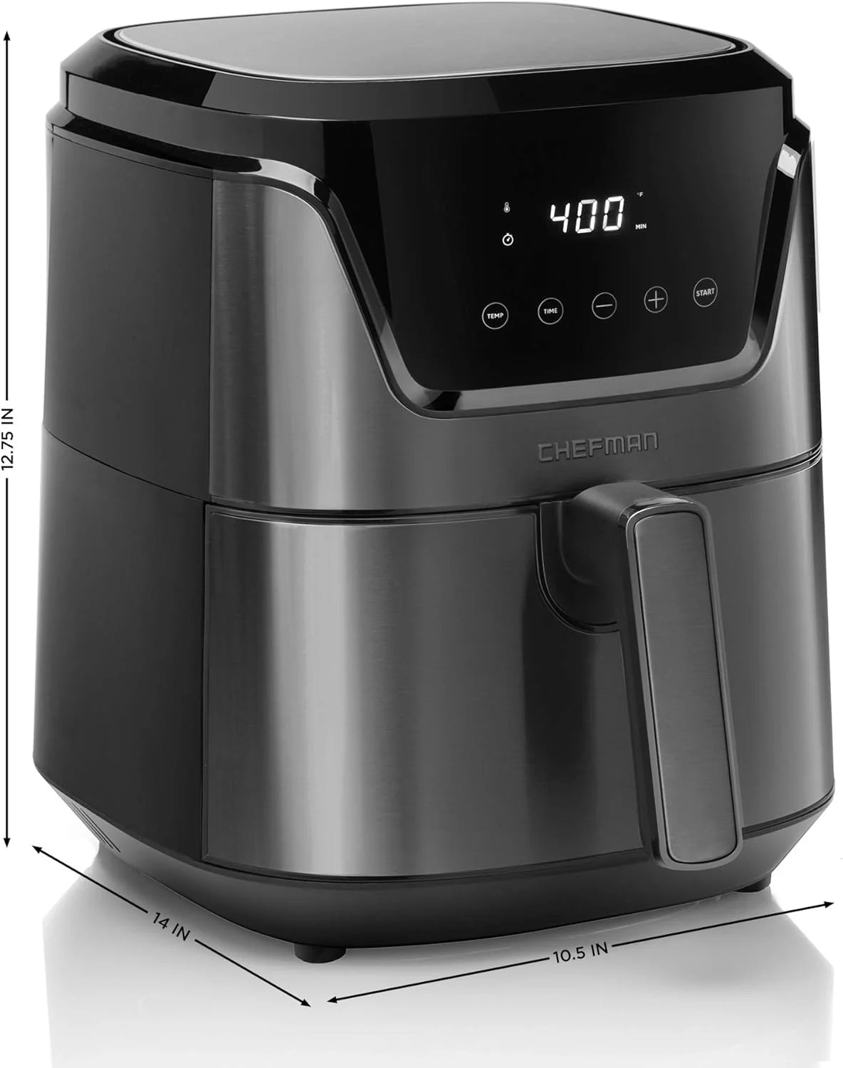 La friggitrice ad aria Chefman da 6 litri con doppio cestello e finestra Easy View utilizza due padelle antiaderenti separate da 3 litri