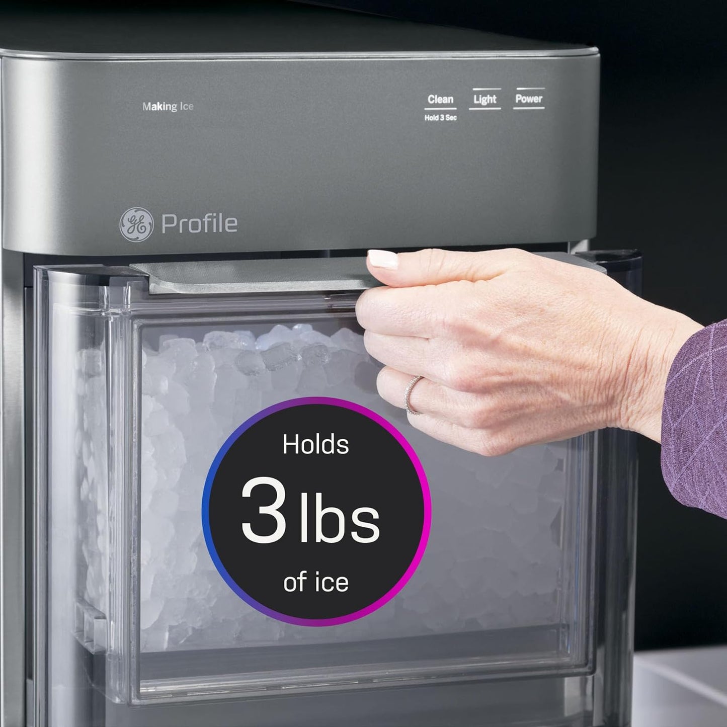 Serbatoio dell'acqua da 0,75 galloni, masticabile, frantumabile, da banco, include paletta per il ghiaccio, produce 38 libbre di ghiaccio a cubetti 24 ore su 24, 7 giorni su 7, WiFi, connesso, acciaio inossidabile