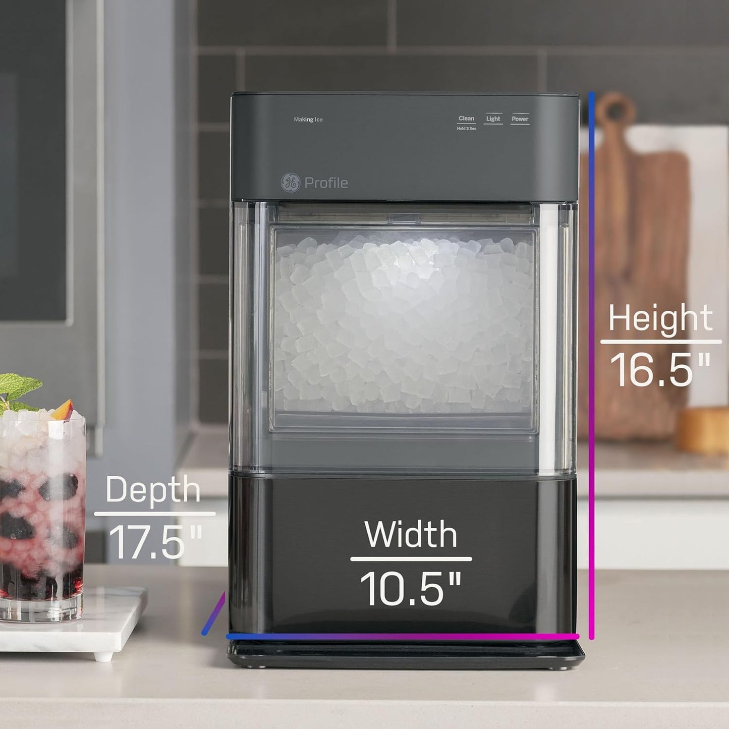 Serbatoio dell'acqua da 0,75 galloni, masticabile, frantumabile, da banco, include paletta per il ghiaccio, produce 38 libbre di ghiaccio a cubetti 24 ore su 24, 7 giorni su 7, WiFi, connesso, acciaio inossidabile