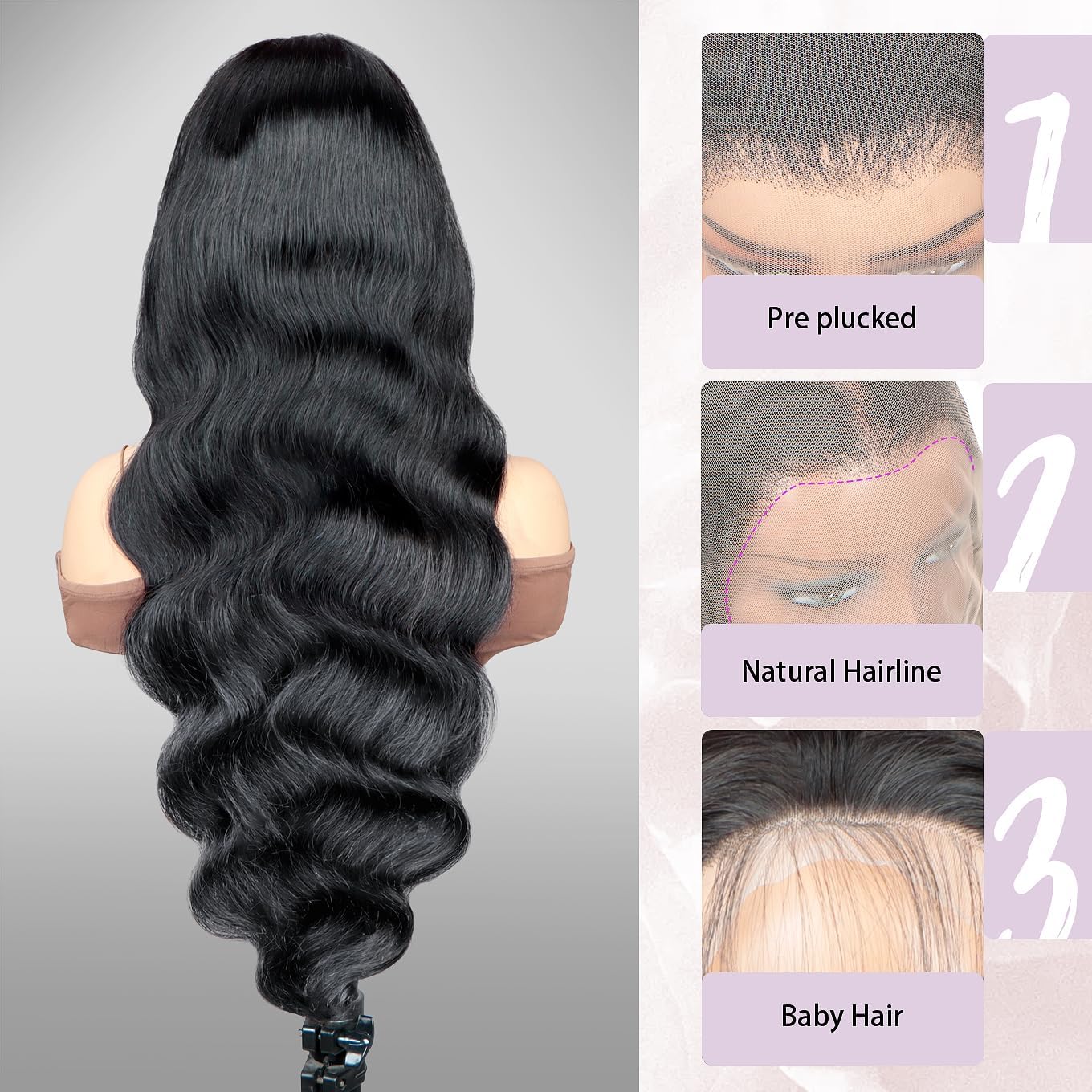 Parrucche frontali in pizzo con onde del corpo 13x4, capelli umani pre-pizzicati con capelli per bambini