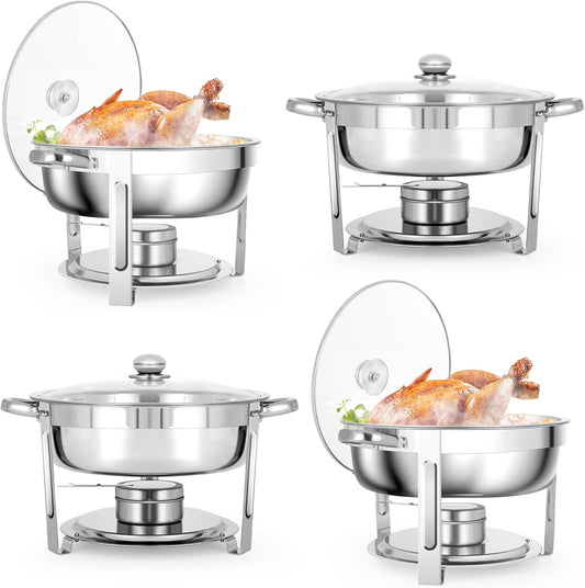 Scaldavivande da 5 QT, set completo da 4 in acciaio inossidabile di alta qualità, set da buffet con scaldavivande rotondo, scaldavivande riscaldante e refrigerante per riunioni, banchetti, buffet, feste, matrimoni