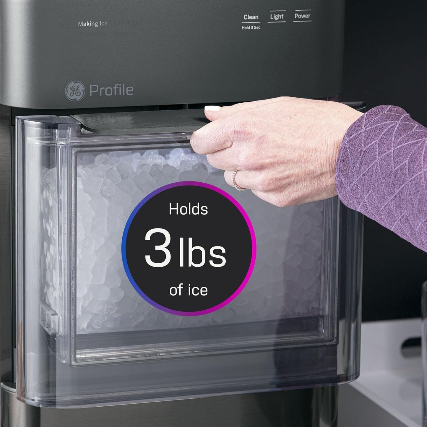 Serbatoio dell'acqua da 0,75 galloni, masticabile, frantumabile, da banco, include paletta per il ghiaccio, produce 38 libbre di ghiaccio a cubetti 24 ore su 24, 7 giorni su 7, WiFi, connesso, acciaio inossidabile