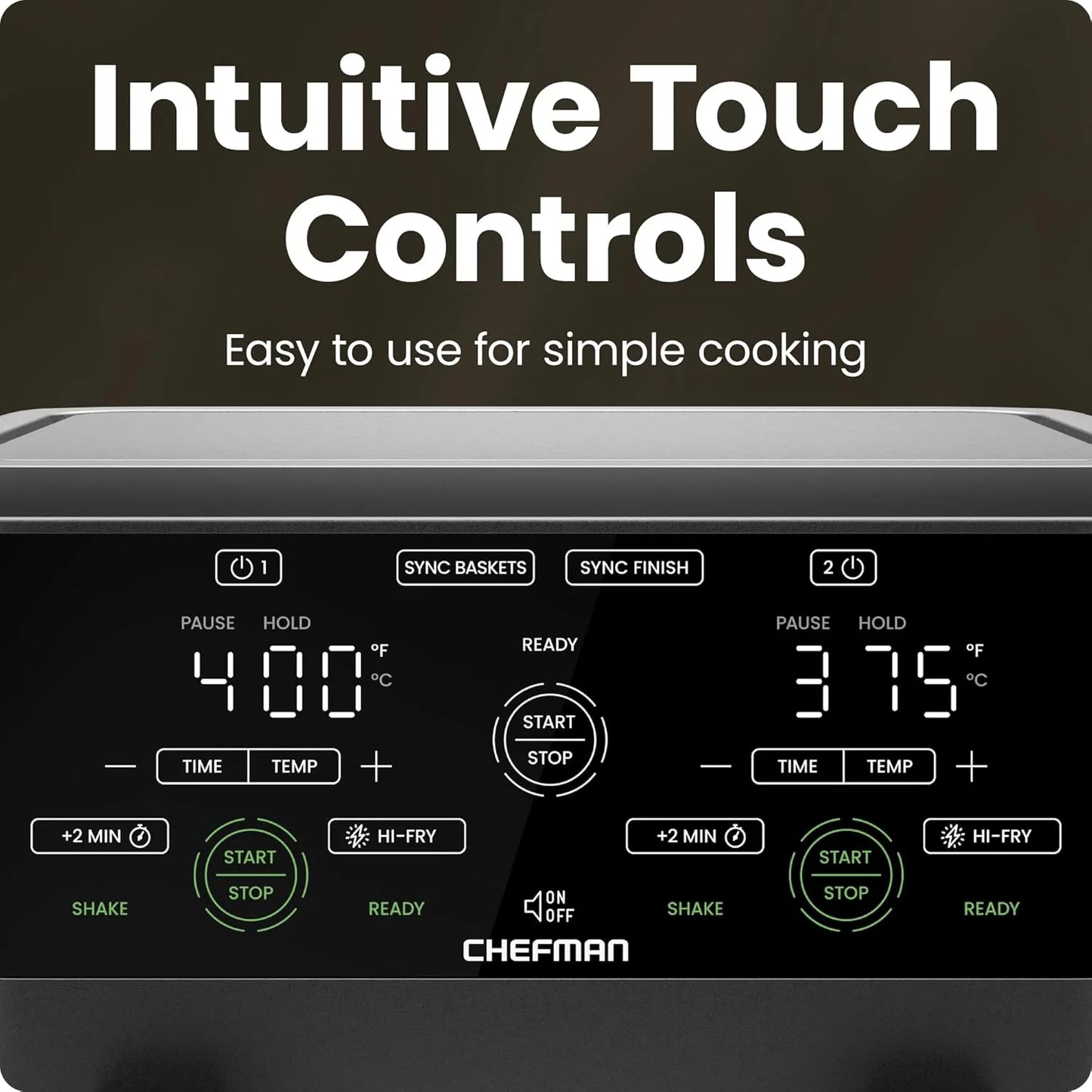 La friggitrice ad aria Chefman da 6 litri con doppio cestello e finestra Easy View utilizza due padelle antiaderenti separate da 3 litri