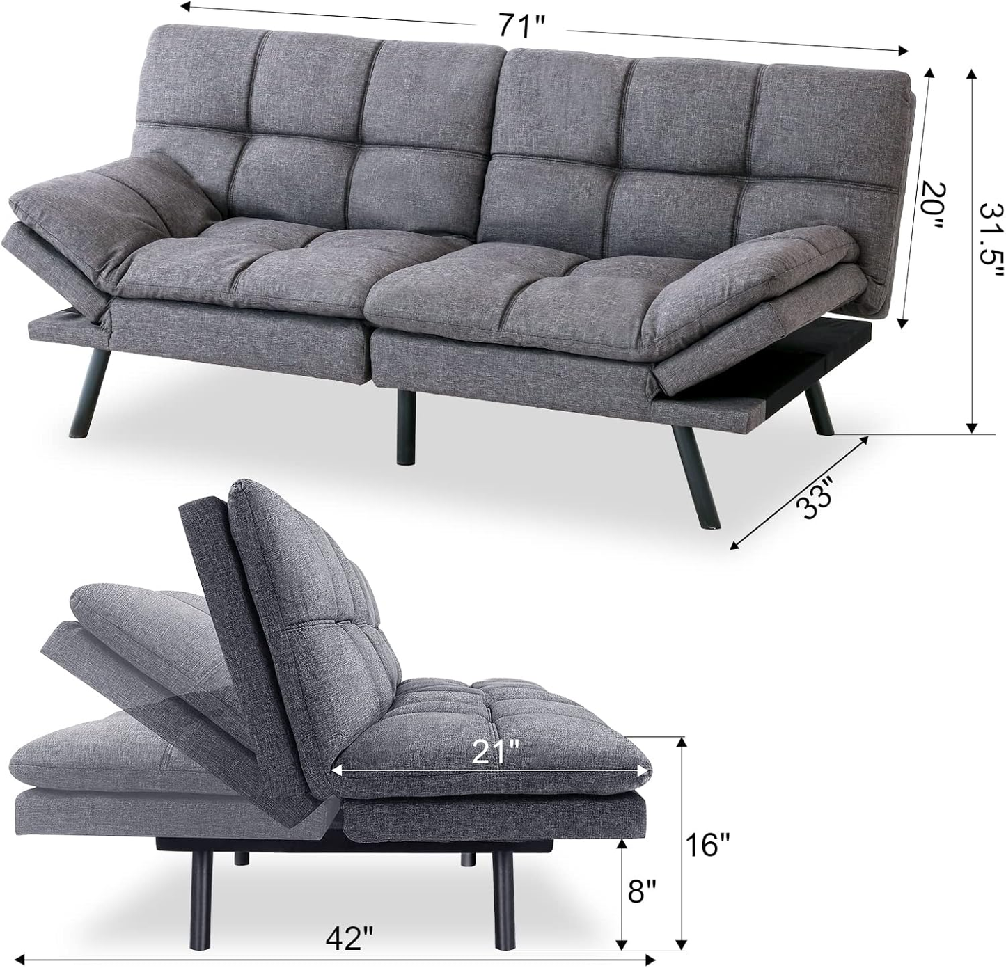 Divano letto futon, divano letto in memory foam