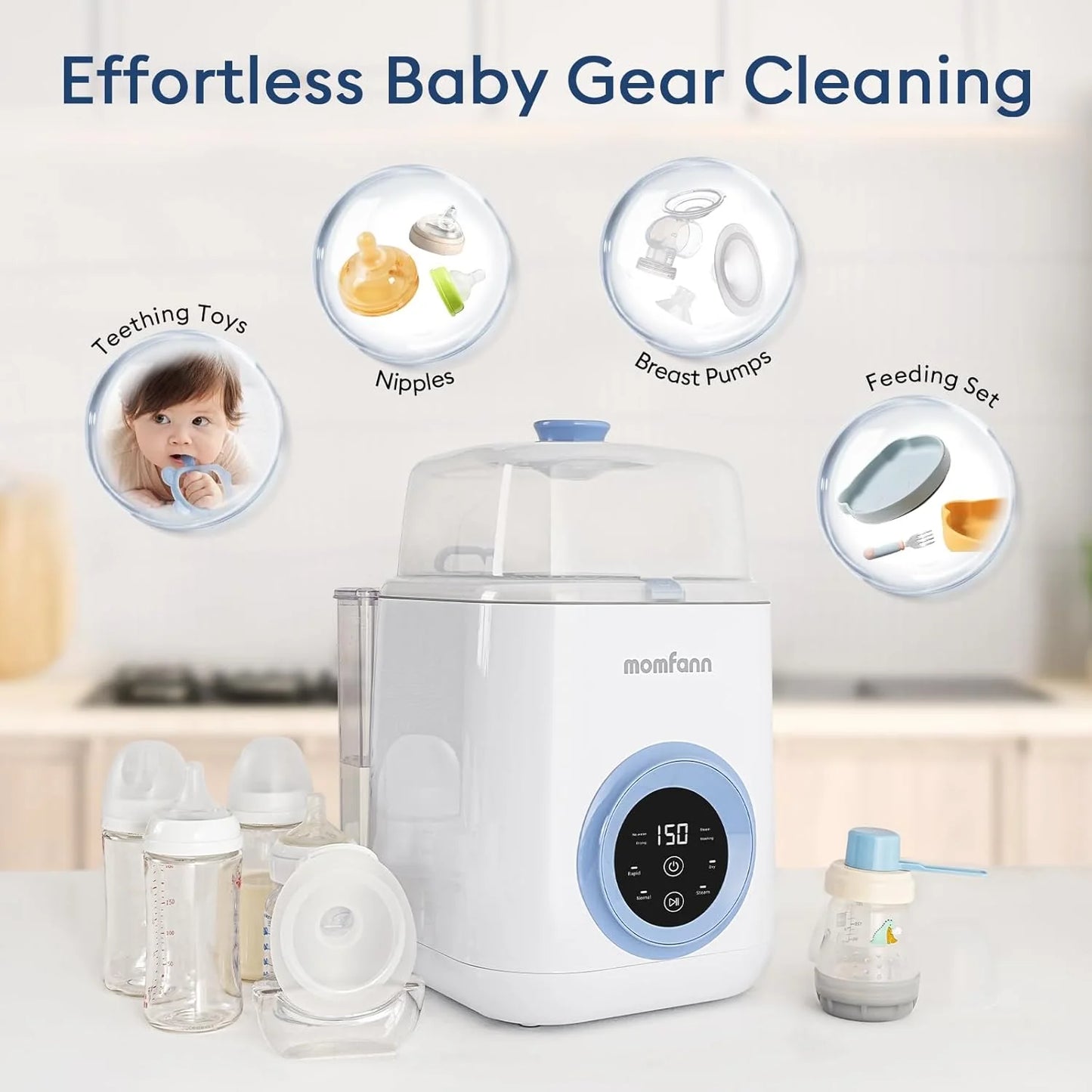 Lavabiberon - Lavaggio rapido in 19 minuti, sterilizzatore e asciugatrice, detergente tutto in uno