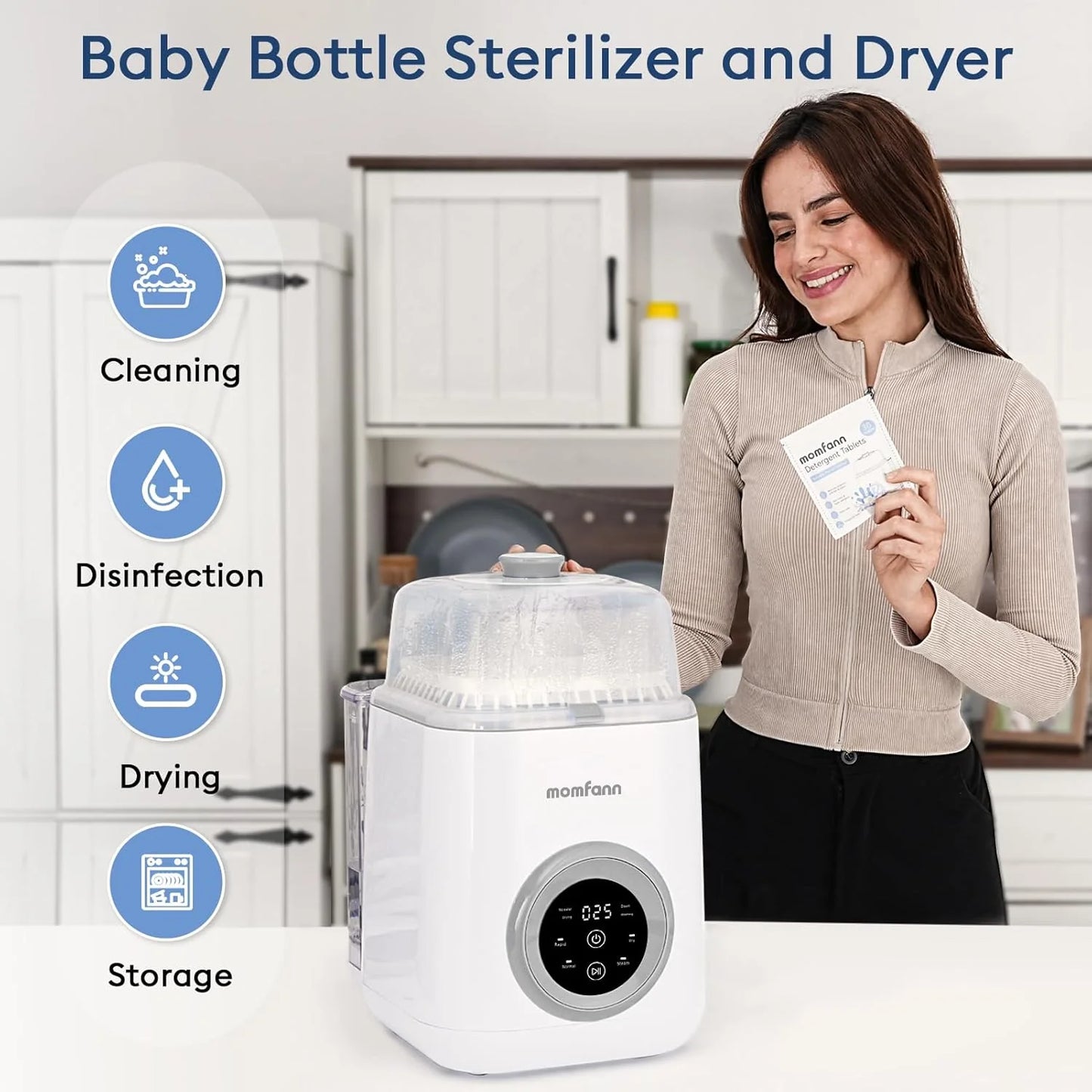 Lavabiberon - Lavaggio rapido in 19 minuti, sterilizzatore e asciugatrice, detergente tutto in uno