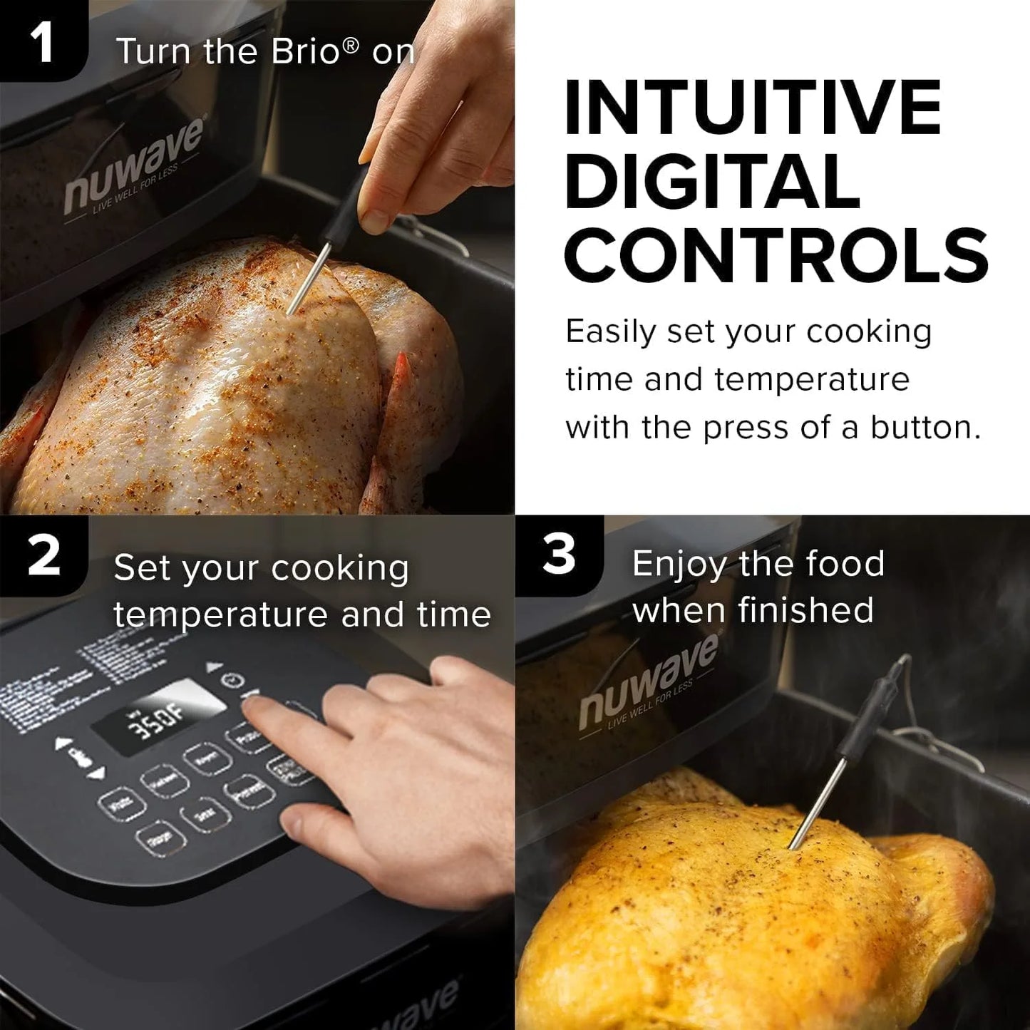 La friggitrice/forno ad aria da 15,5 Qt riscalda, cuoce e disidrata rapidamente gli alimenti con un intervallo di controllo della temperatura di 50°-425°F 1800 W