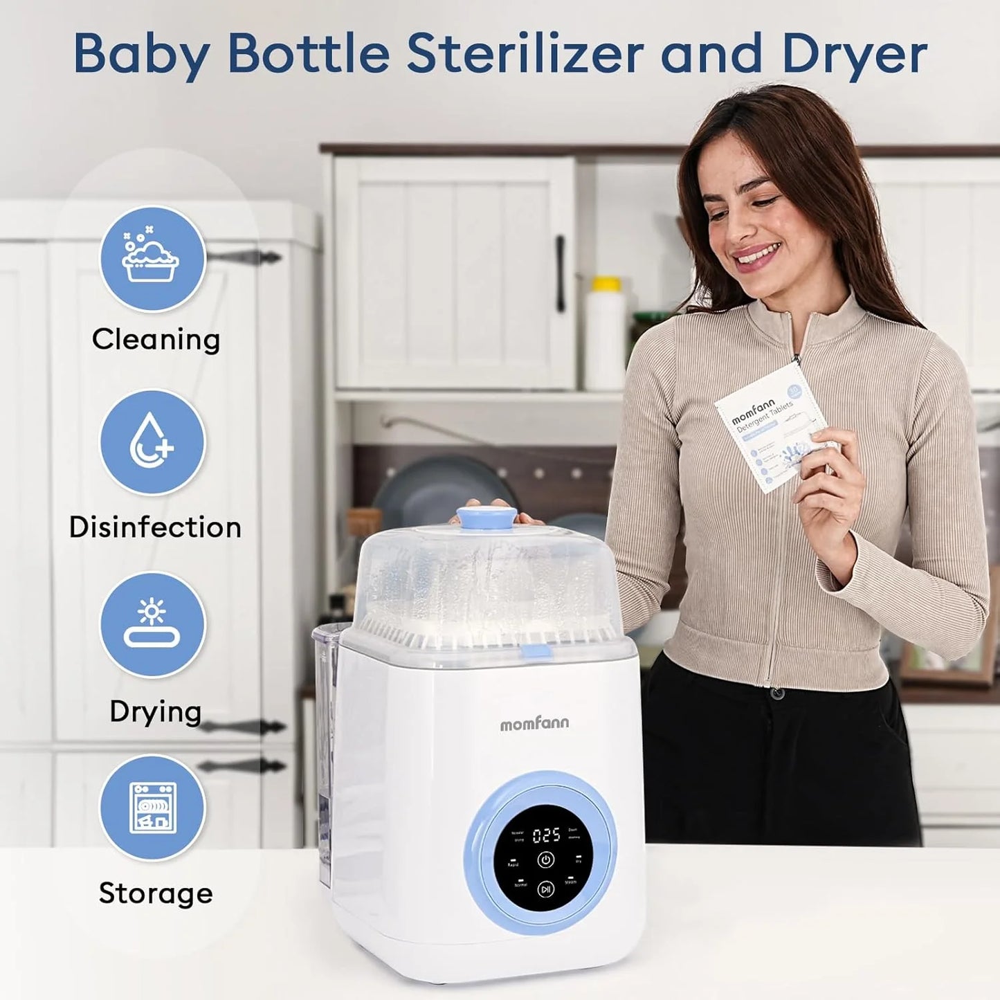 Lavabiberon - Lavaggio rapido in 19 minuti, sterilizzatore e asciugatrice, detergente tutto in uno