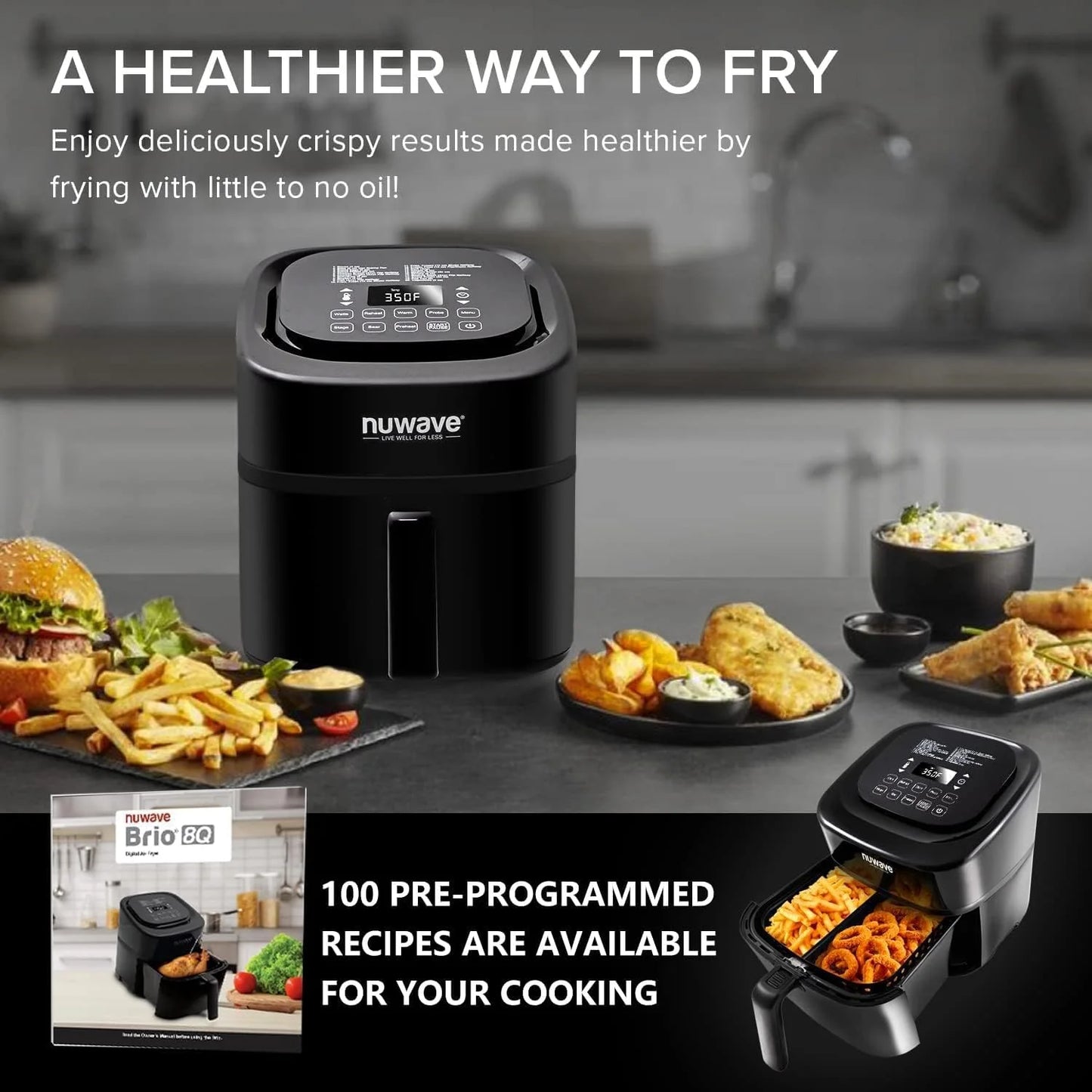 La friggitrice/forno ad aria da 15,5 Qt riscalda, cuoce e disidrata rapidamente gli alimenti con un intervallo di controllo della temperatura di 50°-425°F 1800 W