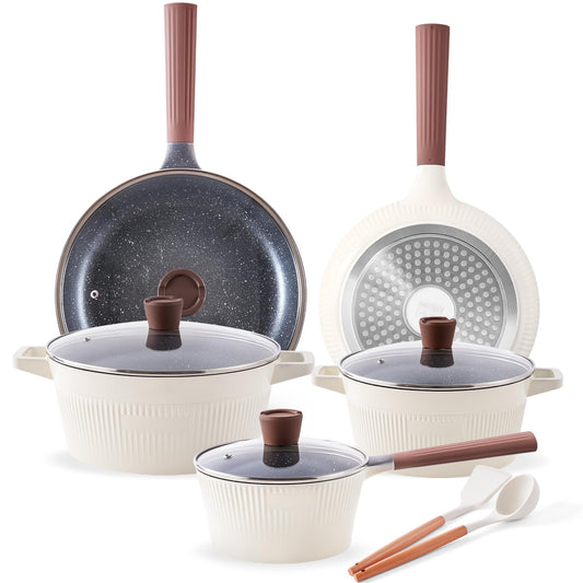 Set di 13 pentole e padelle impilabili con manico staccabile, utensili da cucina da campeggio