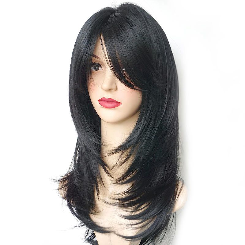 Layered Human Hair Wigs with Bangs
