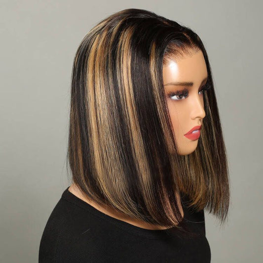 Parrucca Bob in pizzo con chiusura 5x5 senza colla, parrucca di capelli umani lisci