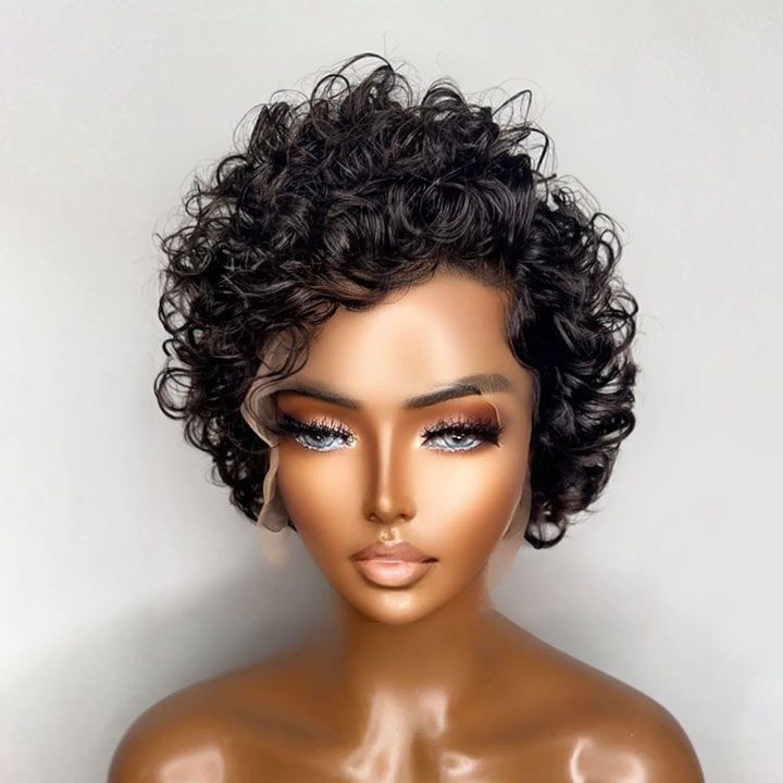 Glueless Pixie Cut Curly Bob Wigs Human Hair