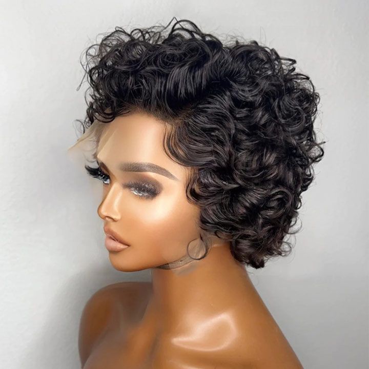 Glueless Pixie Cut Curly Bob Wigs Human Hair