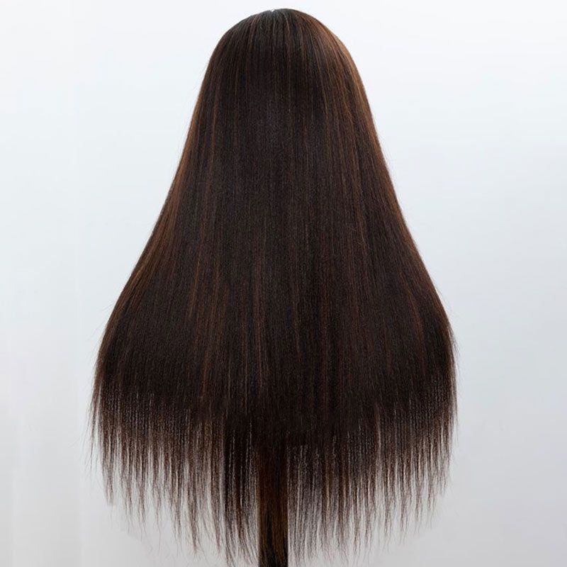Parrucche frontali in pizzo con capelli umani lisci e castani senza colla