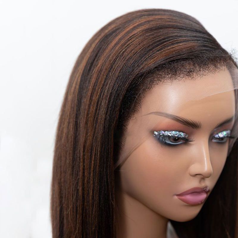 Parrucche frontali in pizzo con capelli umani lisci e castani senza colla