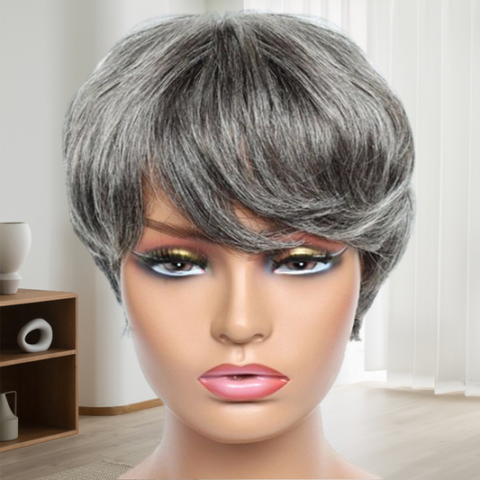 Short Human Hair Pixie Cut Bob Bangs Wig Lace Front Wig
