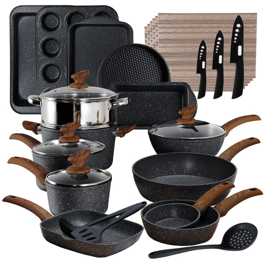 Set di pentole - Set di padelle antiaderenti da 17 pezzi, set di pentole e padelle in granito nero