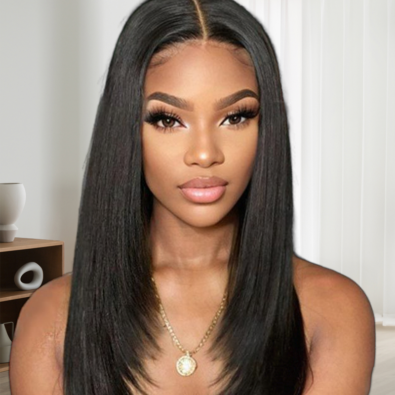 Layered Cut Straight Glueless Wig Human Hair Lace Front Wig