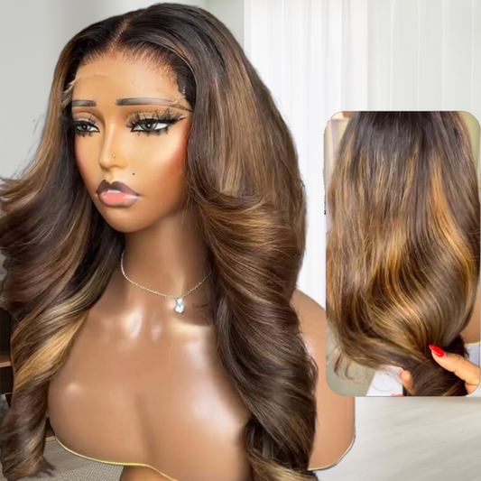 Parrucche colorate con pizzo frontale in capelli umani senza colla e ondulati 