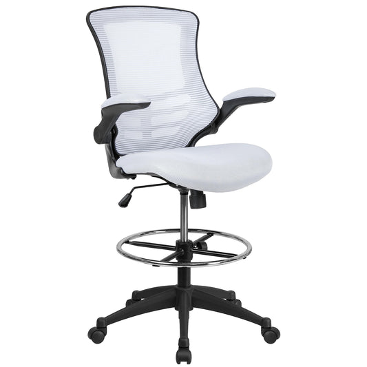 Sedia ergonomica da disegno Kelista con schienale medio e rete nera | Anello poggiapiedi regolabile, braccioli ribaltabili | Comfort e produttività