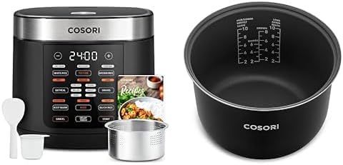 Cuociriso da 10 tazze, mantenimento in caldo 24 ore, 18 funzioni, cuociriso Fuzzy Logic con cestello per la cottura a vapore in acciaio inossidabile, sauté, pentola a cottura lenta