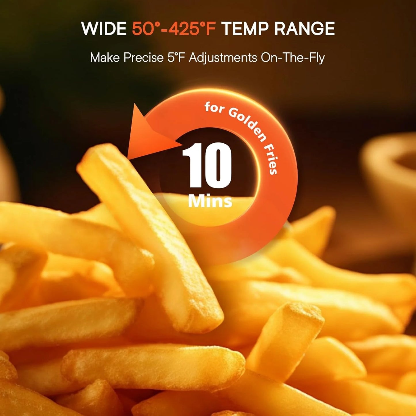 La friggitrice/forno ad aria da 15,5 Qt riscalda, cuoce e disidrata rapidamente gli alimenti con un intervallo di controllo della temperatura di 50°-425°F 1800 W