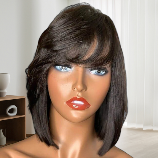 Short Layered Bob Human Hair Wig with Bangs