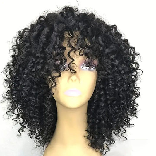 Short Curly Bob Wig With Bangs Human Hair Glueless Wigs