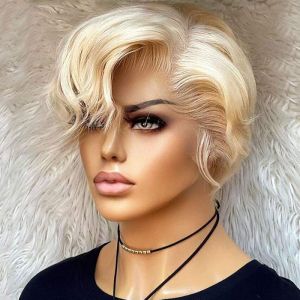 Parrucche Pixie Cut Bob Parrucca frontale in pizzo Capelli umani