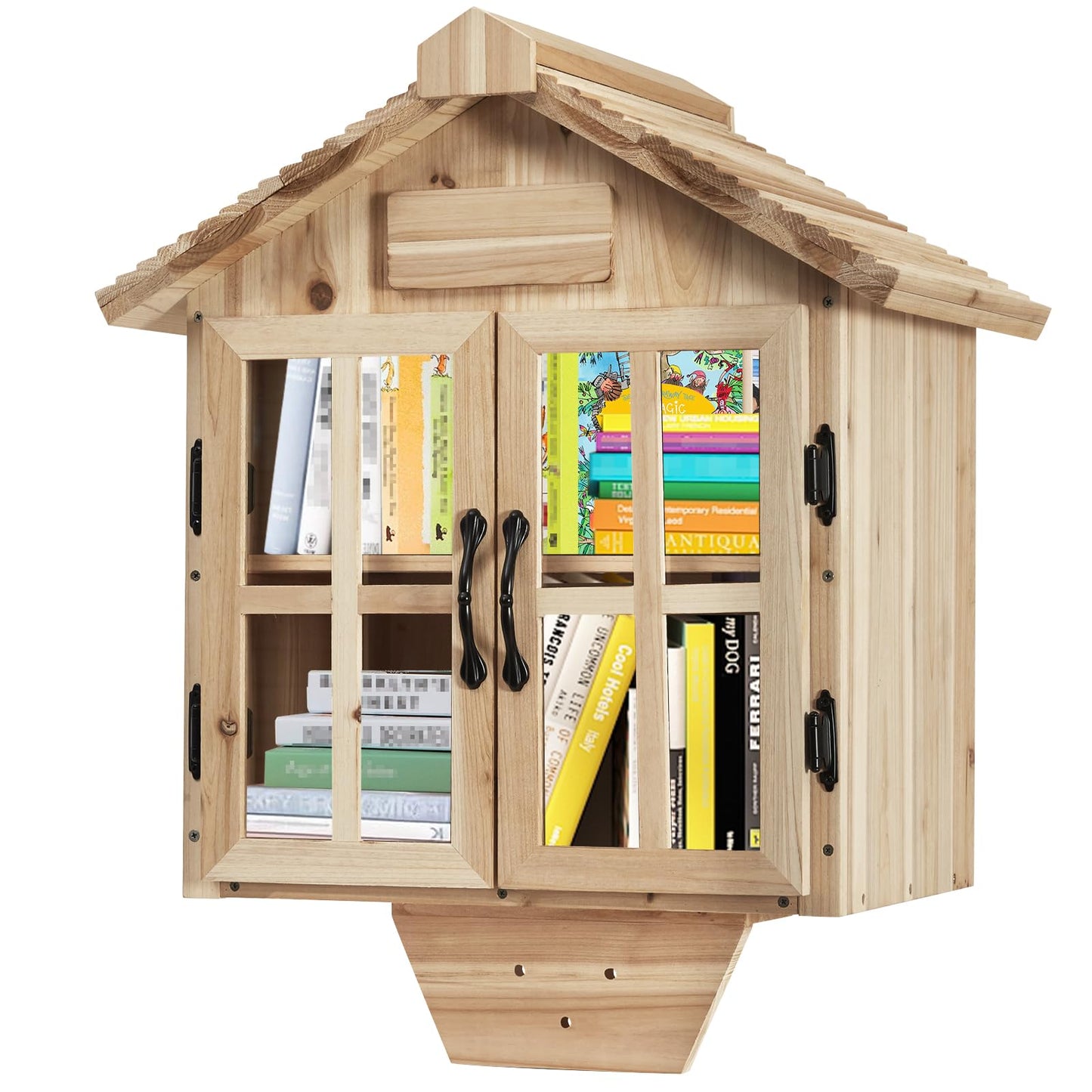 Little Library Box Kit per biblioteca esterna gratuita, porta a due ante Little Library Box per riporre i libri, targhetta fai da te, quartieri, comunità, scuole che scomparto libri, letteratura, giornali