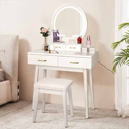 Scrivania da toeletta con specchio illuminato - 3 modalità di illuminazione a colori, luminosità regolabile