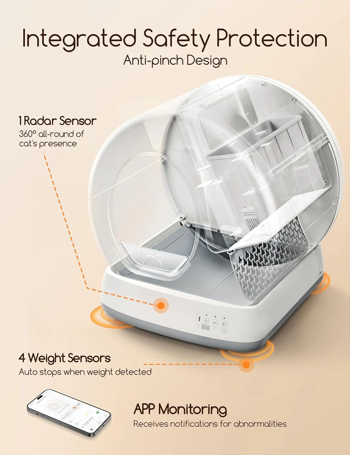 Lettiera per gatti autopulente, lettiera automatica con protezione di sicurezza integrata per gatti multipli