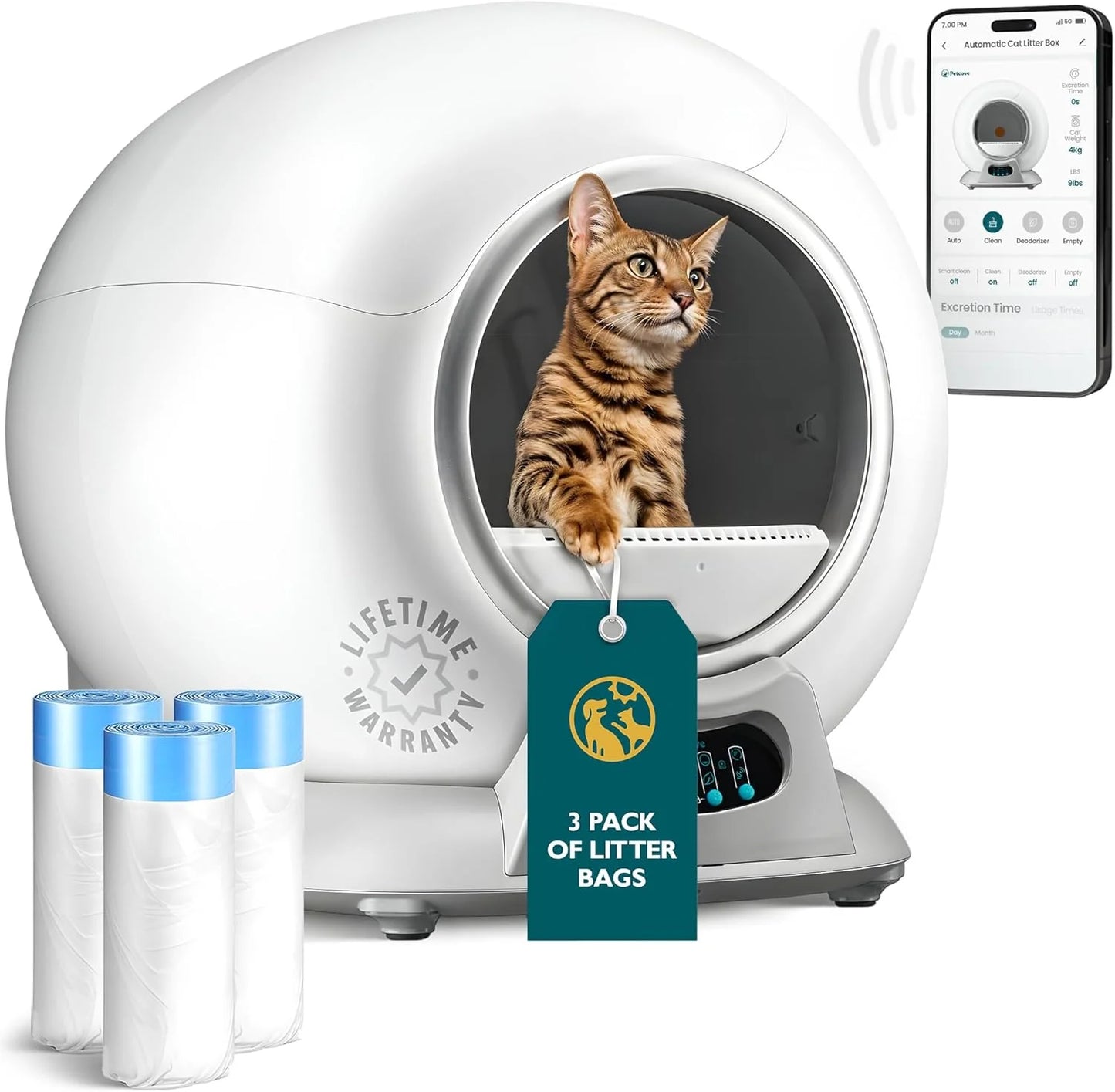 Lettiera autopulente con sensori di sicurezza automatici per più gatti - Lettiera automatica per gatti autopulente