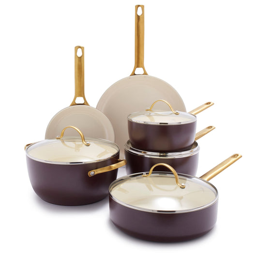 Set di 10 pentole e padelle antiaderenti in ceramica anodizzata dura e sana