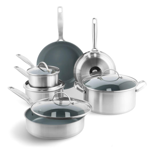 Set di 10 pentole e padelle antiaderenti in ceramica e acciaio inossidabile