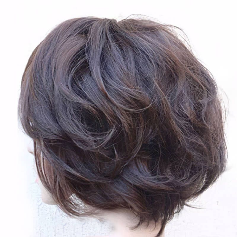 Parrucca corta in capelli umani castani senza colla con frangia