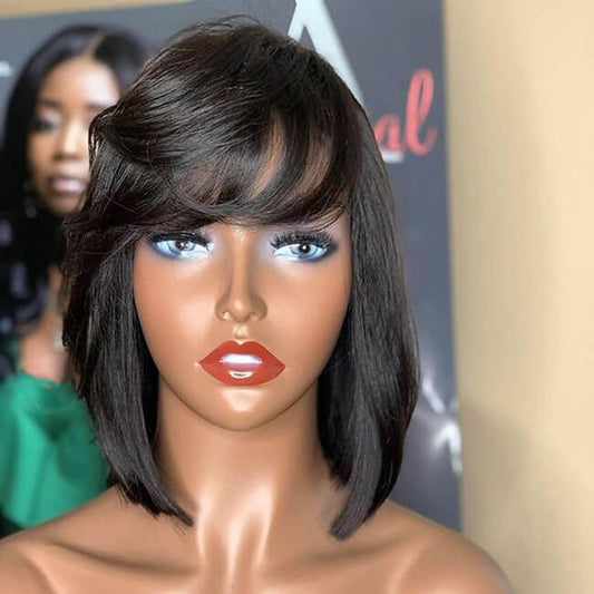 Short Layered Bob Human Hair Wig with Bangs