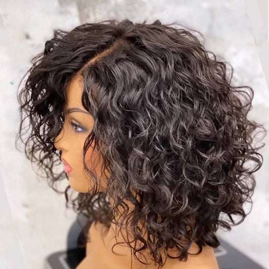 Short Curly Wig Black Human Hair Lace Wig