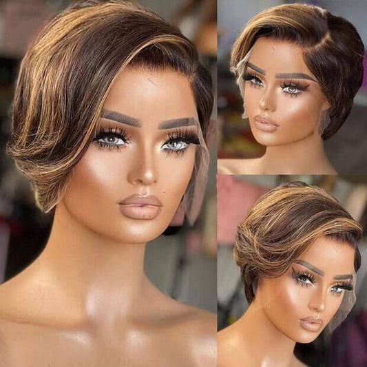 Straight Human Hair Pixie Cut Wig Lace Front Bob Wig